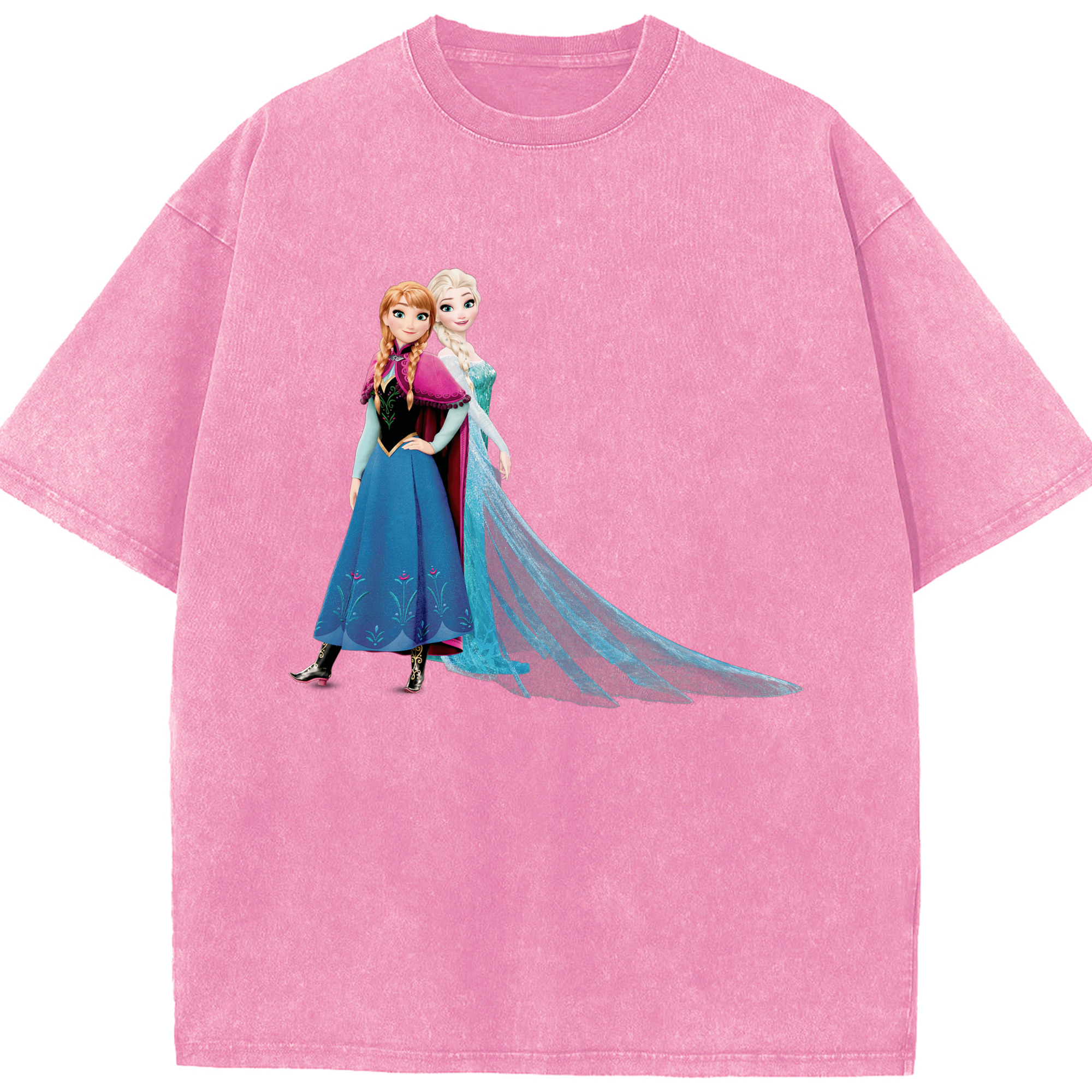 （画像用） アナと雪の女王 アンナ エルサ Frozen Anna Elsa 綿100% ヴィンテージ風 半袖Tシャツ（フロントプリント）